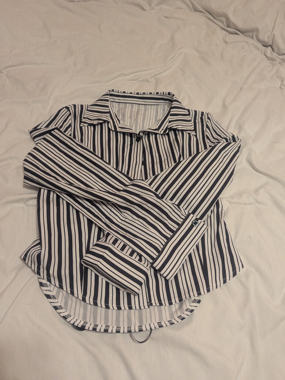 SHEIN Black & White Stripe Button-Down Shirt With Corset Tie Back